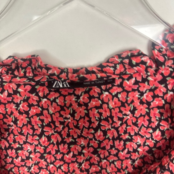 Zara Red Floral Printed Button Ruffle Shoulder Long Sleeve Mini Dress XL - Picture 5 of 13